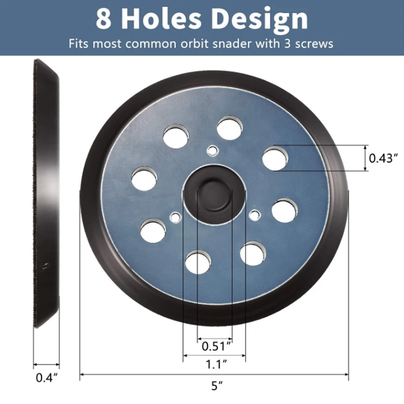 Makita and Porter Cable 2 Pieces Sander Pads Replaces 5 Inch 8 Hole Hook and Loop Orbital Sanding Pad with 30 Pieces Sanding Discs Sandpaper 40 80 120 180 240 320 Grits Compatible with DeWalt 